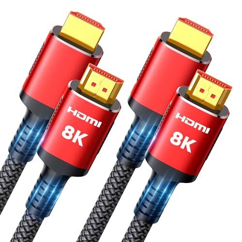 Image of Snowkids 8K HDMI Cable 2.1 Long 15FT 2-Pack, Ultra 48Gbps High Speed 8K@60Hz 4K@120Hz 144Hz Braided HDMI Cord HDCP 2.2&2.3, eARC,HDR10, Dynamic HDR Compatible with TV /PS-5 /HDTV