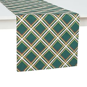 kate spade new york Holiday Confetti Acrobat Plaid Reversible Holiday Table Runner 100 Cotton with Metallic Print Machine Washable CreamGreen 15×72