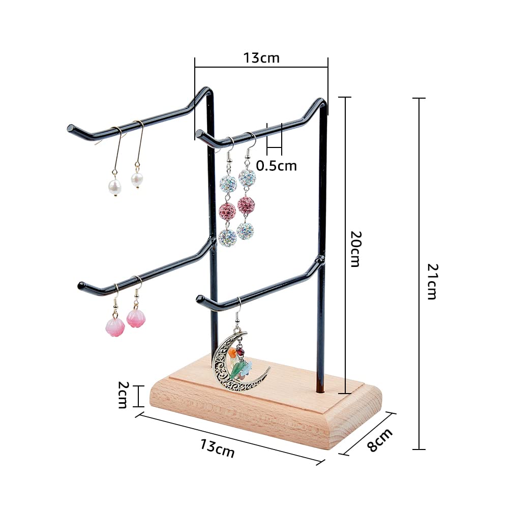 HOBBIESAY 1Set 3Pcs 2-Tier 2-Row Wood Jewelry Display Stands 21cm Metal Tabletop Jewelry Organizer Black Metal Earing Tower Stand for Earring Bracelet Watch Chain Keychain for Ring Storage