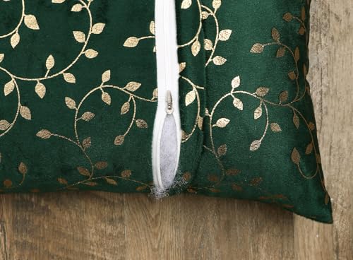 Image of RD TREND Velvet Rectangular 12x18 Inches Cushion Covers Set of 2 | Throw Pillow Covers for Sofa, Bed & Living Room | Perfect for Home Decor Dark Green