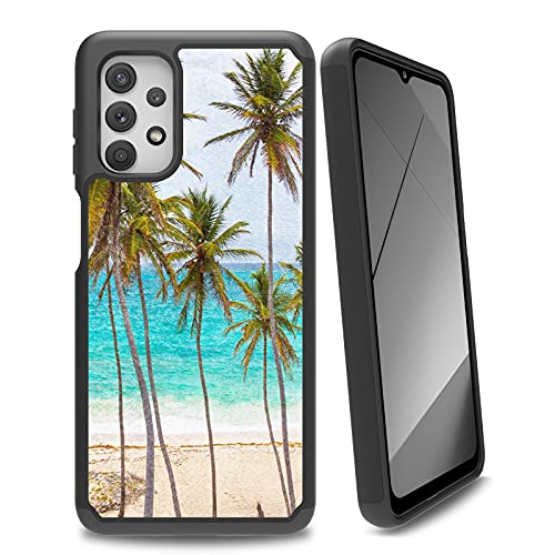 Galaxy A32 5G Case(Not Fit 4G),for Samsung A32 5G Case 2021,Heavy Duty Dual Layer Hybrid Hard PC + Soft Silicone Shockproof Protection Phone Case for Samsung Galaxy A32 5G,Tropical Palm Tree On Beach