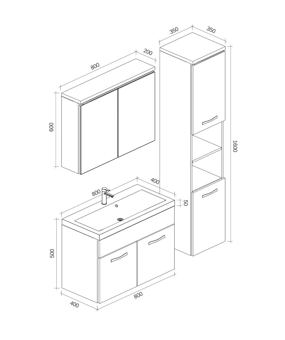 Badplaats B.V. Mobile da Bagno Paso XL 80cm Bianco Lucido - Armadio mobiletto lavabo Mobili Armadietto