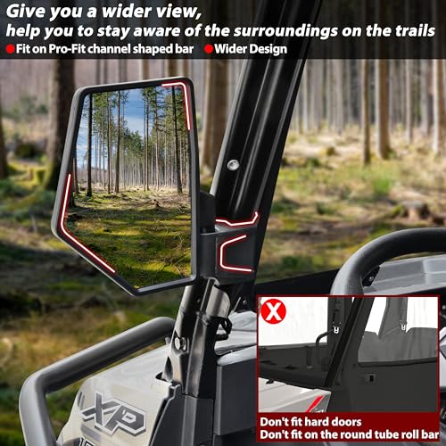 SAUTVS Side Mirrors for Polaris Ranger XP 1000/ Ranger 1000, Adjustable Folding Rearview Side Mirrors for Polaris Ranger XP 1000/ Ranger 1000 Crew 570 Midsize 570 SP 2018-2024 Accessories(2PCS)