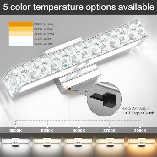 Image of SOLFART Crystal Vanity Lights for Bathroom, 5 Color Adjustable Dimmable,16.5 Inch LED Bathroom Vanity Light Fixtures 5CCT