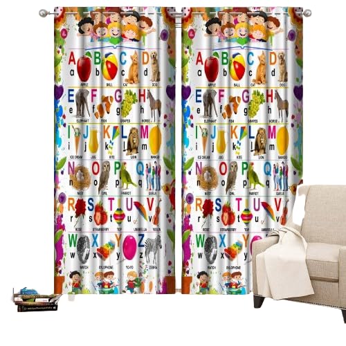 Polyester 3D Digital Beautiful Cartoon Printed Kids Room Curtains | Kids Curtains for Kids Room | Nursery Curtains Set of 2 (ABC, 7ft) (B0CVRF64VW) Amazon Price History, Amazon Price Tracker