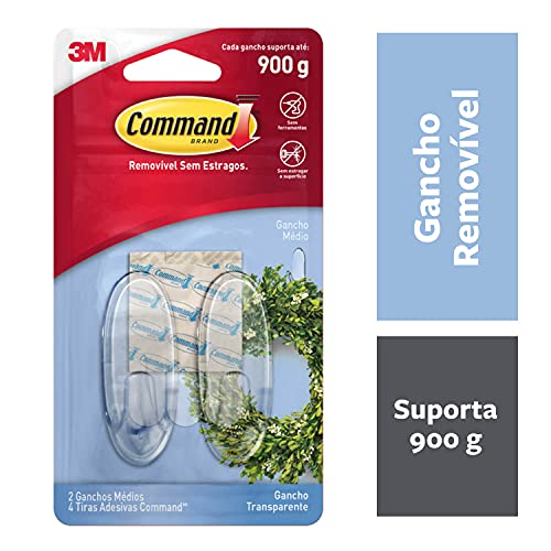 Command, 3M, Gancho, Adesivo Removível sem Estragos, Transparente, Médio, 2 Unidades