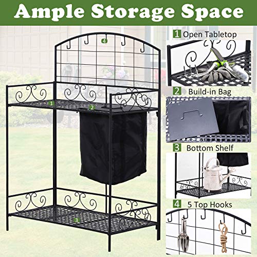 image for Outsunny Outdoor Plant Potting Utility Garden Table with Build-in Bag 