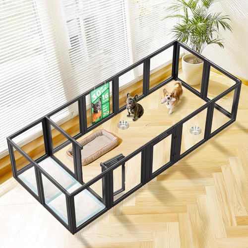 Image of FXW AuraSpace Acrylic Indoor Dog Playpen for Small and Medium Dogs, 30 Inch, 16 Panels, Black