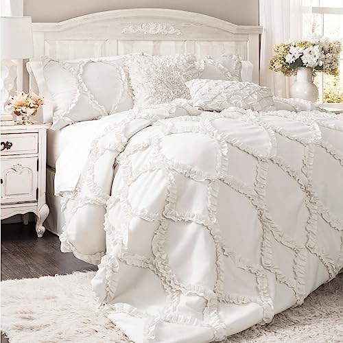 Lush Decor Avon Comforter Set, 3 Piece Set, King, Neutral - Beige Comforters King Size Comforter - Ruffled Bedding Set - Vintage Coquette Decor by Lush Decor - Image 2