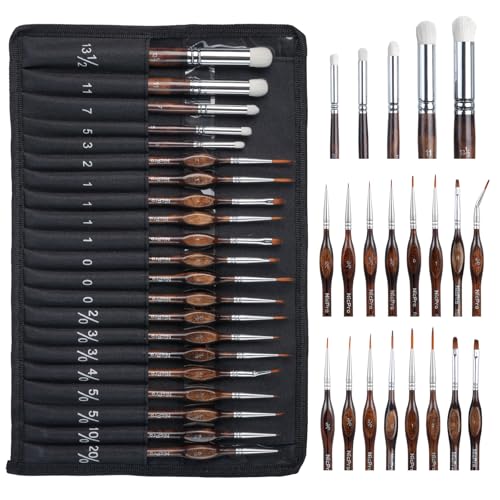 Nicpro Feine Pinsel mit Drybrush – 21-teiliges Modellbau Pinselset mit Stoffrolle für Acryl, Aquarell, Dünne Pinsel und Dry Brush für Modellbau, Miniaturmalerei, Schulmalpinsel