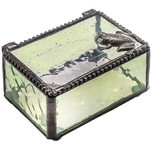 Frog Trinket Box Decorative Sage Green Stained Glass Jewelry Case - J Devlin Box 174