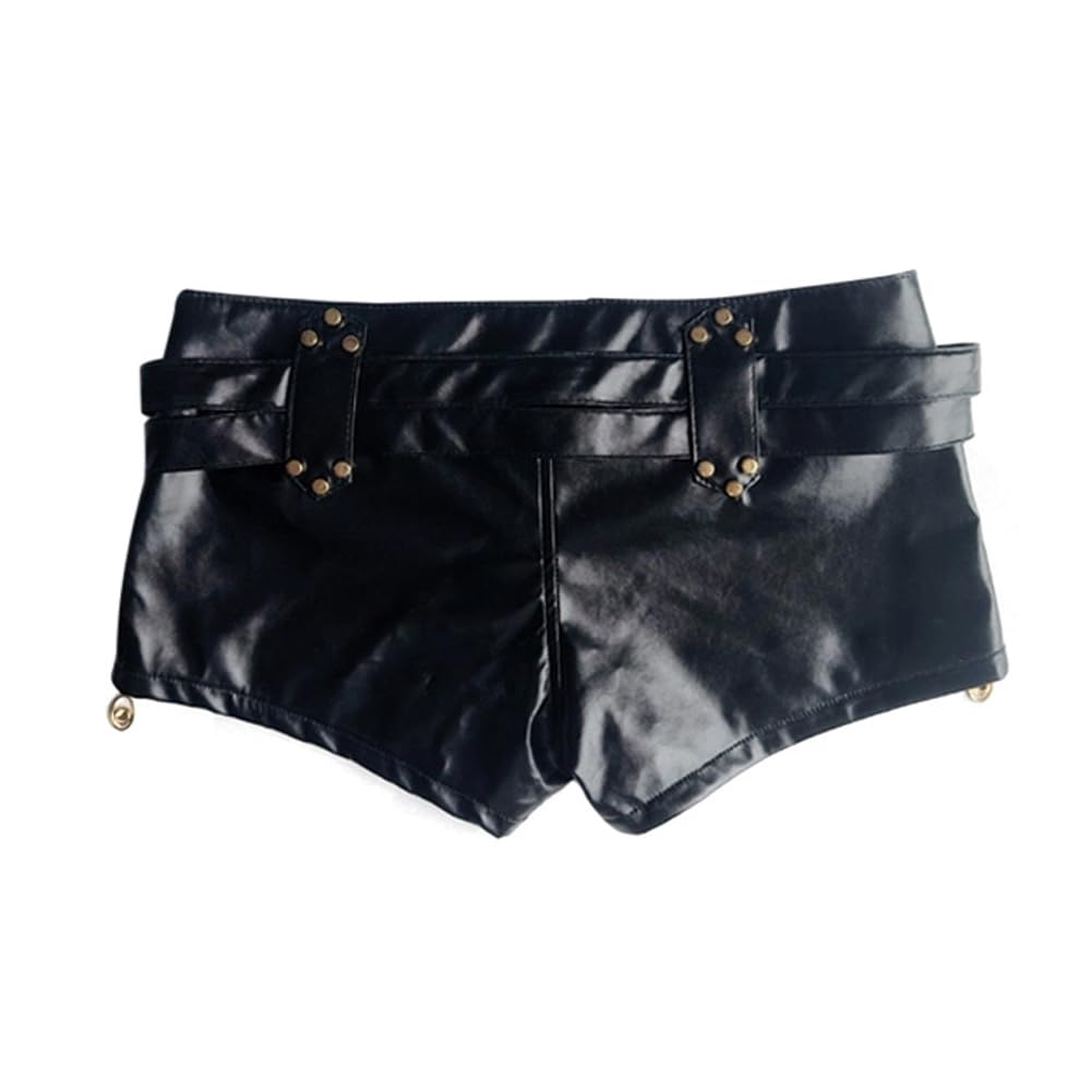 LAFOURAM Faux Leather Shorts for Women Low Rise Night Out Slutty Exotic Hotty Booty Pants: X-Large Black