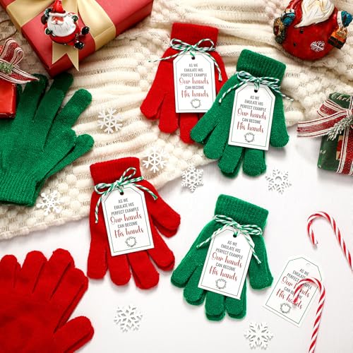 12 Pairs Christmas Kids Gloves with cards Winter Toddler Full Fingers Knit Gloves Stretchy Warm Glove Bulk for Boys Girls4
