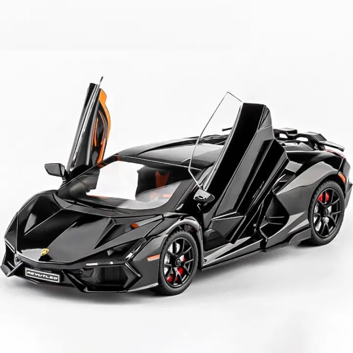 Image of Invite Enterprise 1:24 Lamborghini Revuelto Diecast Metal Pull Back Car - 4 Openable Doors with Sound & Light | Perfect Toy Decoration & Gift for Kids【Black-Color】