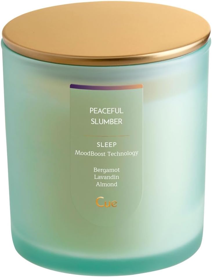 CUE Scented Candle |MoodBoost Essential Oils |OpenWick Clean Burning Candle | Soy Coconut Wax Blend | Candle for Home | Self-Care Gift for Women |Extended Burn Time (14oz, Lemon and Lavender)