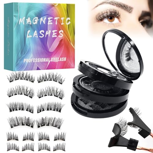 Fengyang® 8 Pares, 3 Capas Pestañas Magnéticas, Pestañas Postizas Magneticas, Magnetica Extensiones 3D, Reutilizables Pestañas Finas con Aplicador, Sin Pegamento y Impermeables