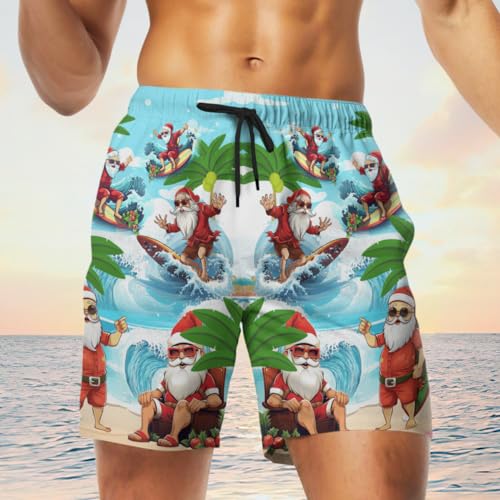 Christmas in July Mens Swim Trunks - Tropical Christmas Hawaiian Mens Swim Short Beach Shorts TU-SH-583
