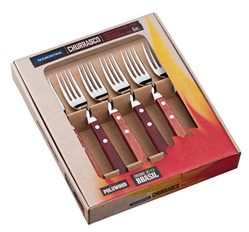 Tramontina Steakgabel Set Jumbo, 6-teilig, rostfreier Edelstahl, Holzgriff FSC-zertifiziert, spülmaschinenfest, Tafelgabeln…