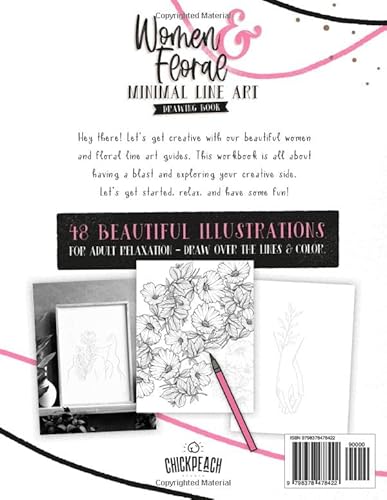 Women & Floral Minimal Line Art Drawing Book: 48 Beautiful Illustrations For Adult Relaxation - Draw Over The Lines & Color #TOP1