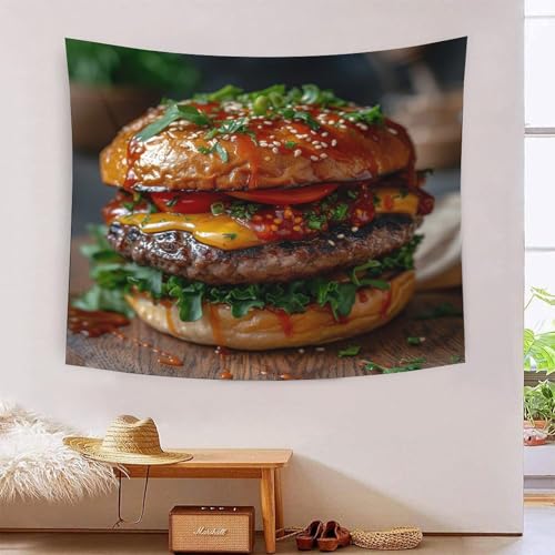 Tapisserie Hamburger 3D grand format 180x230cm pour deco de salon