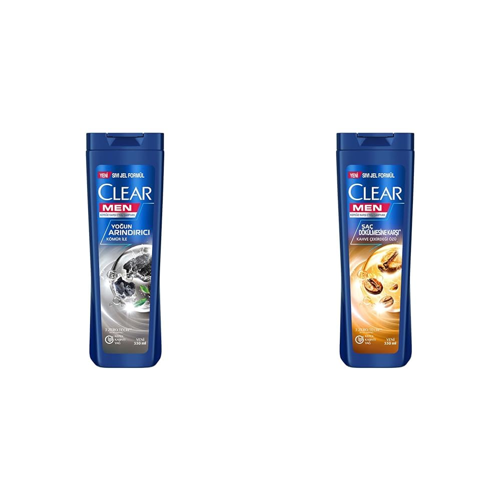 Clear Men Kepeğe Karşı Etkili Şampuan Yoğun Arındırıcı Kömür ile 350 ml(2) Clear Men Kepeğe Karşı Etkili Şampuan Saç Dökülmesine Karşı Kahve Çekirdeği Özü 350 ml(1)
