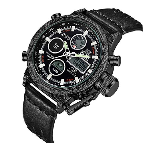 Yuxahiugnsssb heren horloges Echt leer Sport Watches High Precision Quartz waterdicht horloge Mannen multifunctionele quartz horloge (Color : 6) - Afbeelding 3