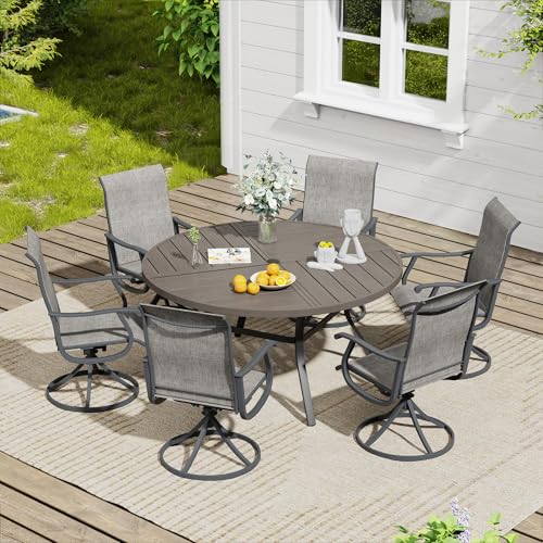 Image of VICLLAX 47.2 inch Round Outdoor Table, Patio Dining Table for 6 with Umbrella Hole for Garden Lawn Deck Backyard, Antique Grey
