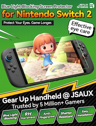 Image of JSAUX 2-Pack 97% Blue Light Blocking Tempered Glass Screen Protector for Nintendo Switch 2, Easy to Install with Guide Frame, Eye Strain Relief, 9H Hardness Scratch Resistant Accessories for Switch2