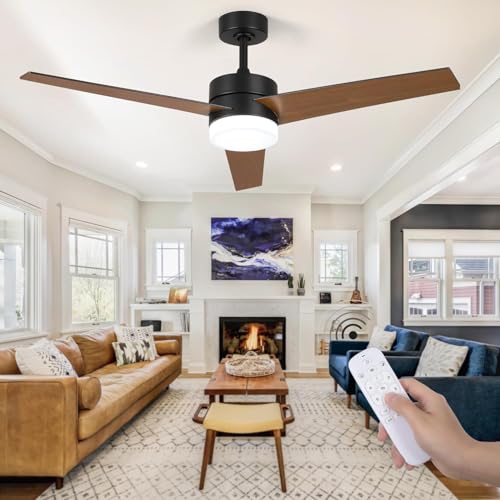 DWVO 52" Ceiling Fan with Lights and Remote, 3 Blade with Light Tri-Color Temperature, Modern Ceiling Fan with Reversible 6 Speed,Quiet DC Motor for Bedroom, Living Room
