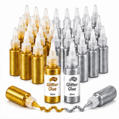 Sayglossy 20 Pcs Gold and Silver Glitter Glue Pens 20ml Washable Glitter Glue Set for Crafts Scrapbooking Card Making DIY Art Projects Holiday Decorations