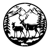 NBEADS Elk Metal Wall Art Decor, 11.8' Christmas Ornament Snow Mountain Forest Wall Decor Black Pine Wall Hanging Decor Silhouette Wall Art for Home Garden Hotel Wall Christmas Decoration