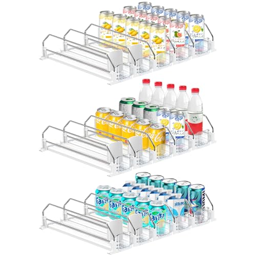 3 Pack Drink Organizer for Fridge, Self Pushing Fridge Drink Organizer | Self Pushing Soda Dispenser for Refrigerator, Automatic Drink Dispenser for Fridge, Holds up to 75 Cans (15 Rows)