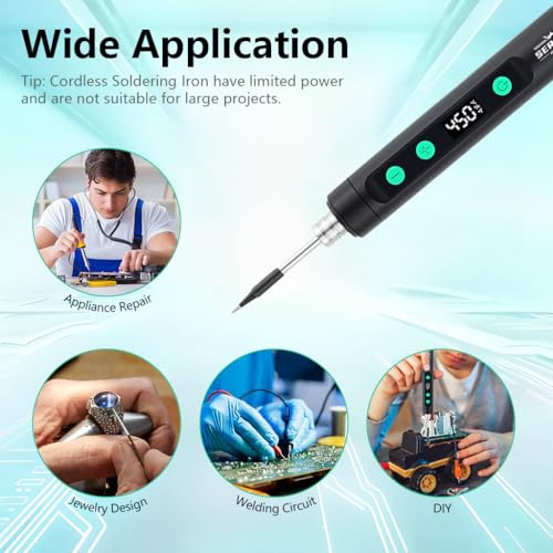 Image of Serplex 15W Handheld Soldering Iron Tool Kit with 3 Bits and Storage Box, USB Cordless Rechargeable Soldering Iron Pen 180-450C Adjustable Welding Tool Kit for Electronics Repair Work - Black
