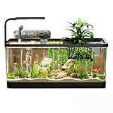 5 Gallon Fish Tank, Aquarium Plastic Starter Kit with Filter, led Light, sponge, and filter ball, Fish Tank for Betta, Plastic Nano Aquarium with Lid(18.5*7.87*8.07 inch / Black) (5 Gallon Fish Tank)