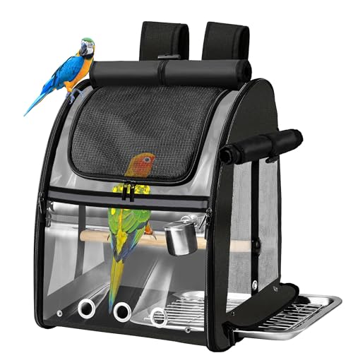 SUERTREE Sac de transport pour oiseaux avec maille en acier inoxydable indestructible, cage de voyage pour oiseaux avec support, sac à dos facile à nettoyer pour perroquet, sac de voyage portable pour