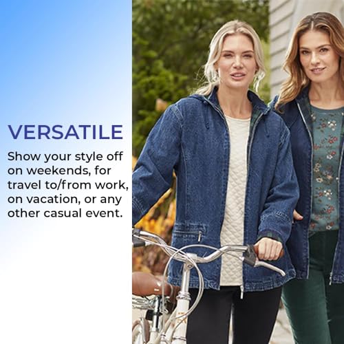 SAGEFINDS Women’s Flannel Lined Denim Jacket | Detachable Hood | Zip Front and Side Pockets | 100% Cotton4