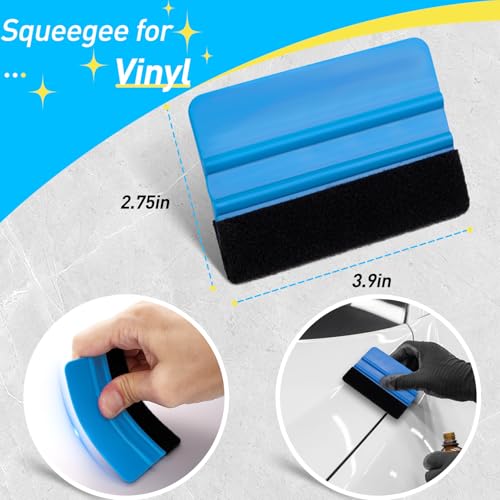 Image of Vinyl Wrap Tool Kit for Car Window Tint Installation, 4 inch Felt Edge Squeegee, Corner Plastic Scraper, 9mm Retractable Utility Knife & Blades, Wraps Applicator Tools for Car Wrapping