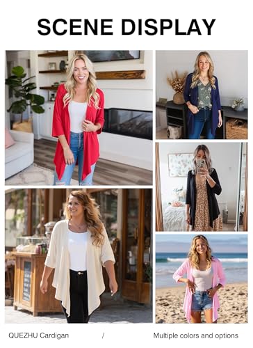 QUEZHU Women's Curved Hem 3/4 Sleeve Cardigan Casual Open Front Lightweight Cardigans4