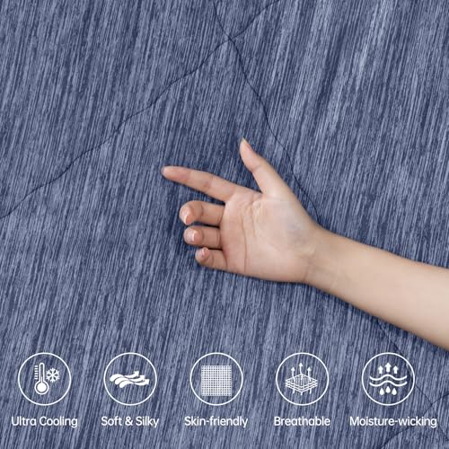 Image of Elegear Cooling Comforter Queen Absorbs Body Heat to Keep Cool, Cooling Blanket for Hot Sleepers Japanese Arc-Chill 3.0 Cool Tech Fabric Summer Comforter Hypo-Allergenic Cooling Quilt-Blue, 200x220cm