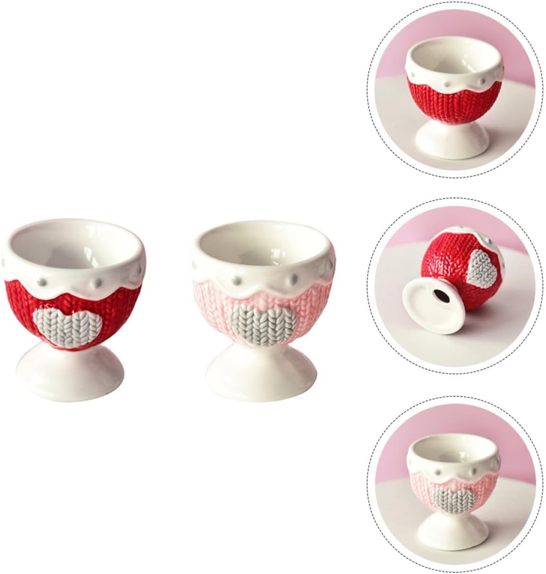 2pcs Heart Style Ceramic Egg Cup Holder for Breakfast Table Serving
