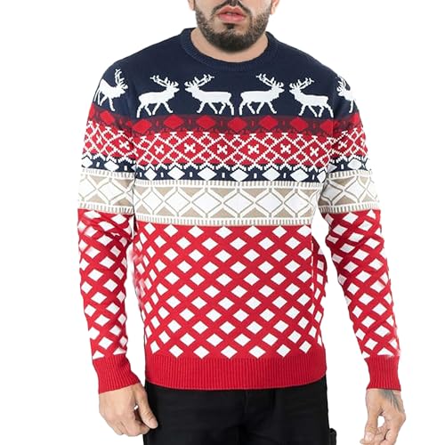 NOROZE, Maglione natalizio unisex, stile vintage anni '70 4 renne. XL