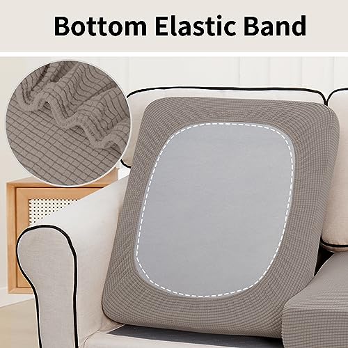 Image of Easy-Going Stretch 3 Pieces Couch Cushion Cover for Sofa Seat | Furniture Protector Sofa slipcover for 3 Cushion Couch Washable Soft with Elastic Bottom Taupe