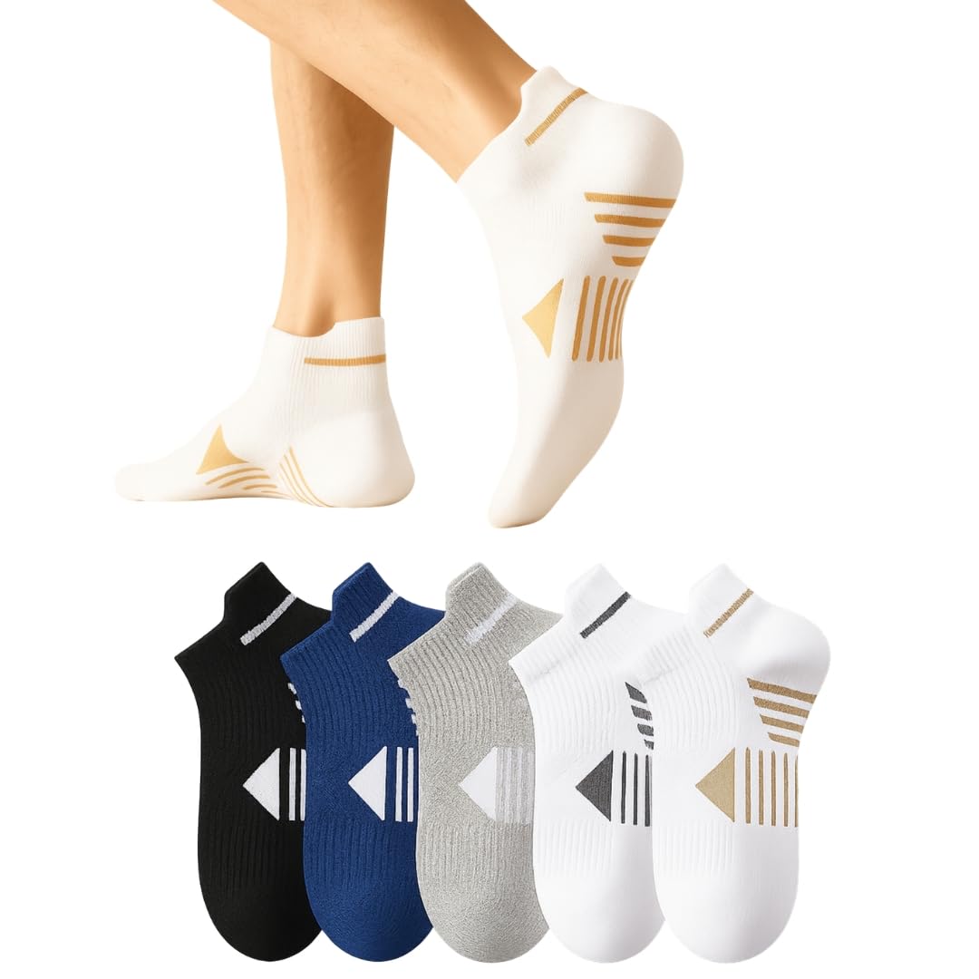 Athletic Ankle Socks for Men, Cotton Nylon Blend, Free Size, Moisture Resistant, Seamless Toe, Running, Pack of 5-image-48