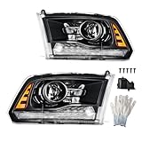 Torchbeam Headlights Assembly Compatible with 2013-2018 Ram 1500 2500 3500 OE Headlamp Replacement for 2019-2023 Ram1500 Classic Black Housing Driver and Passenger Side with LED DRL (with Bulbs)