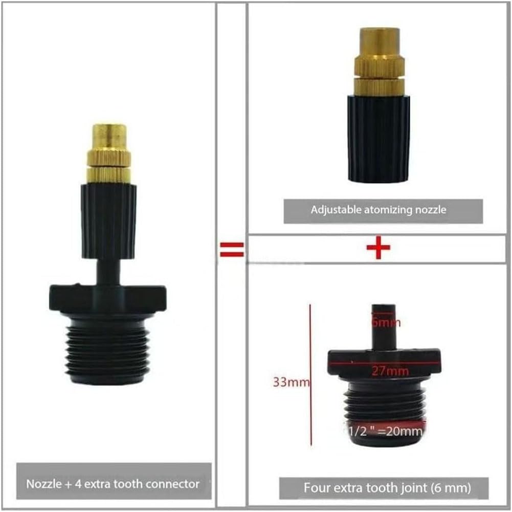 Arroseur réglable avec émetteurs de pulvérisation micro, ensemble de buses de pulvérisation en cuivre pour tuyau de 4/7 mm, pulvérisateur atomiseur basse pression, 50 buses en laiton + 4 points de d