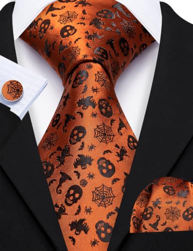 Image of Barry.Wang Men Tie Sets Skull Extra Long Necktie Pocket Square Cufflinks