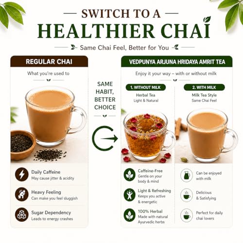 Image of Vedpunya Arjuna Hridya Amrit Herbal Tea | Ayurvedic Heart Wellness Support Blend | Caffeine Free | Natural Daily Wellness Tea | 100g
