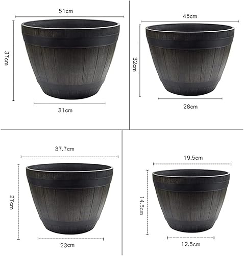 Miniatura 6 de Maceta de Barril De Whisky De Madera Maceta De Resina Imitación De Madera Barril De Planta para Balcón de Jardín (Color Negro, Tamaño 11.0 x 12.6in)