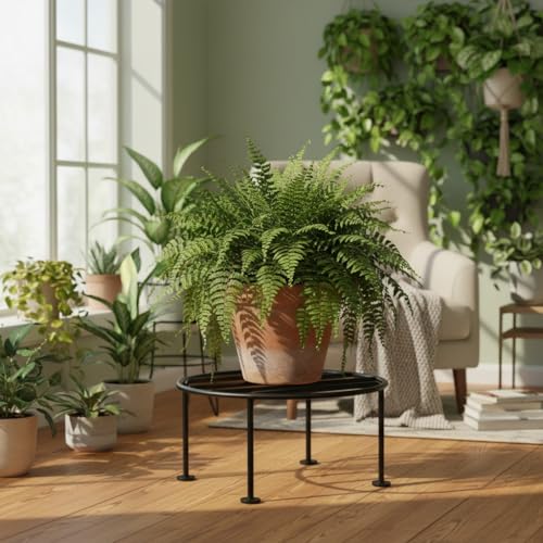 Image of Round Plant Stand Galvanised Metal Flower Pot Holder Gamla Support Corner Rack Outdoor Display Shelf for Home Garden Balcony Decoration 23 x 23 x 11 Cm (3)