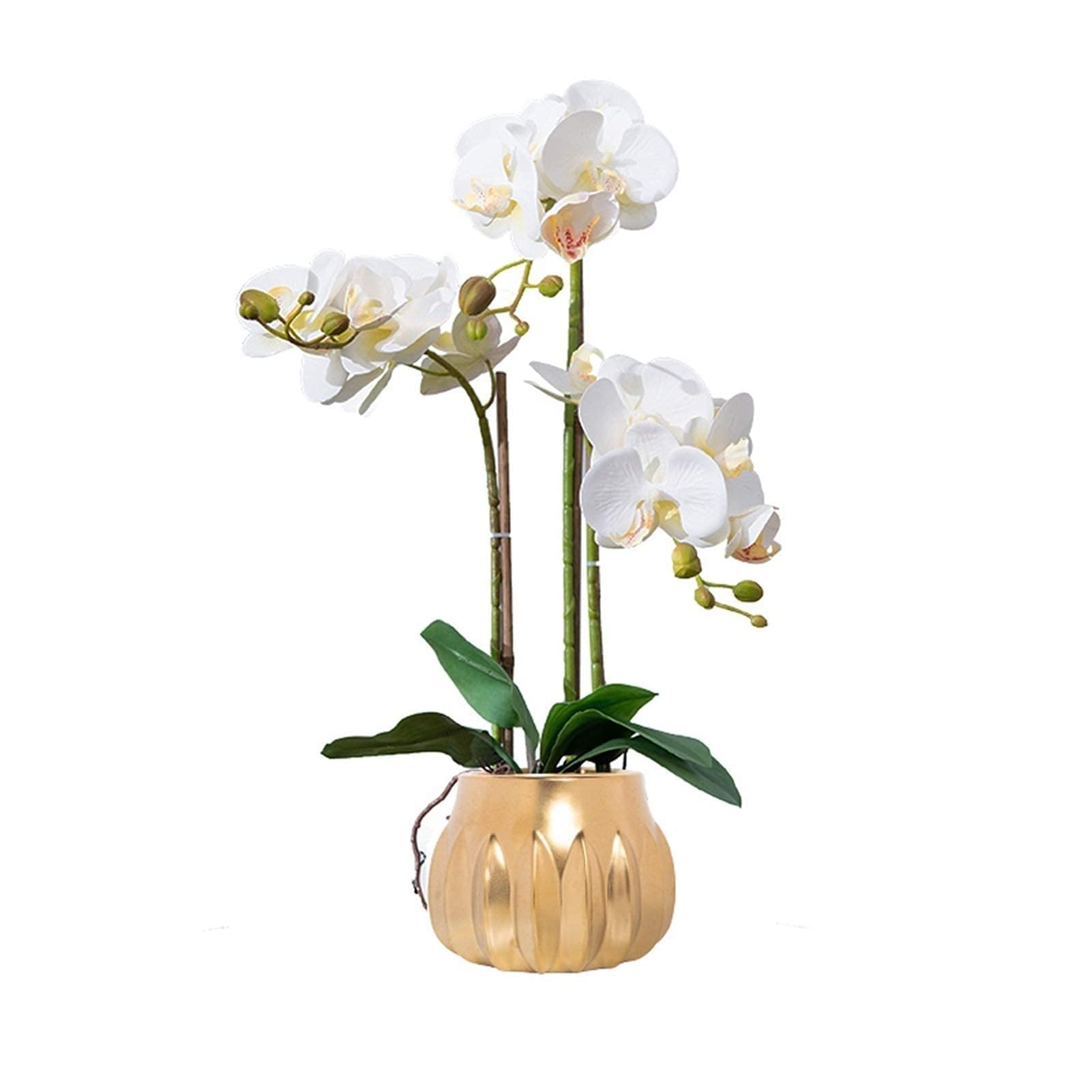 XDLEDMKIZ Artificial Flower Set, Artificial Flowers With Vase Orchid Phalaenopsis Fake Flower In Vase Centerpieces For Dining Room Table, Living Room Decor, White Beautiful Ar